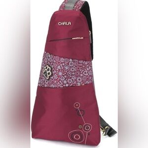 Chala Burgundy Crossbody Bag with Floral Design With Dog Paw print.